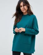 Liquorish Long Turtleneck Sweater With Front Pockets And Lacing Detail On Sleeves - Green