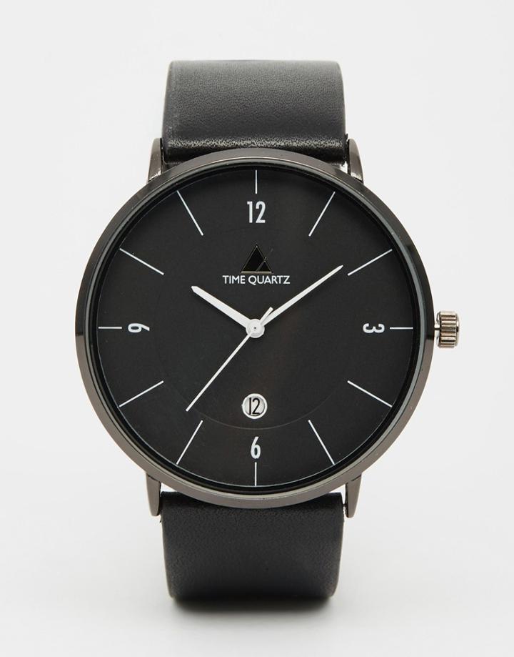 Asos Minimal Watch In Black With Leather Strap - Black