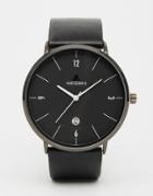 Asos Minimal Watch In Black With Leather Strap - Black