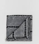 Heart & Dagger Pocket Square In Woven Gray Floral - Gray