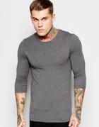 Asos Extreme Muscle 3/4 Sleeve T-shirt With Crew Neck In Gray - Charcoal Marl