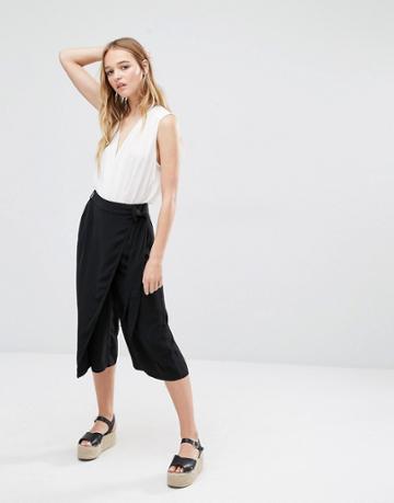 Neon Rose Wrap Detail Culottes - Black