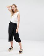 Neon Rose Wrap Detail Culottes - Black