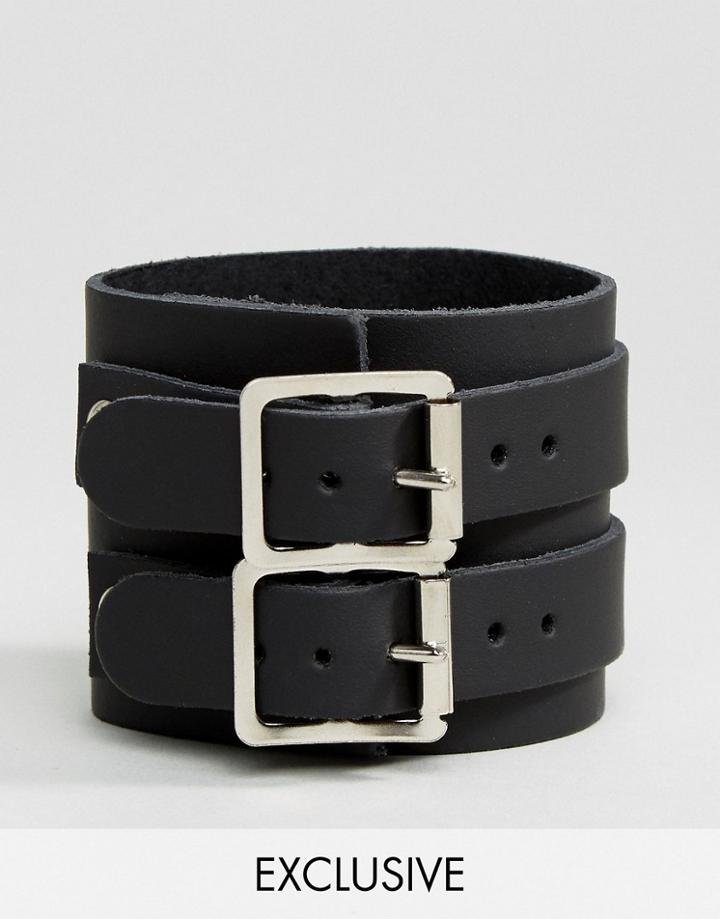 Reclaimed Vintage Inspired Leather Bracelet In Black - Black