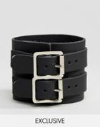 Reclaimed Vintage Inspired Leather Bracelet In Black - Black
