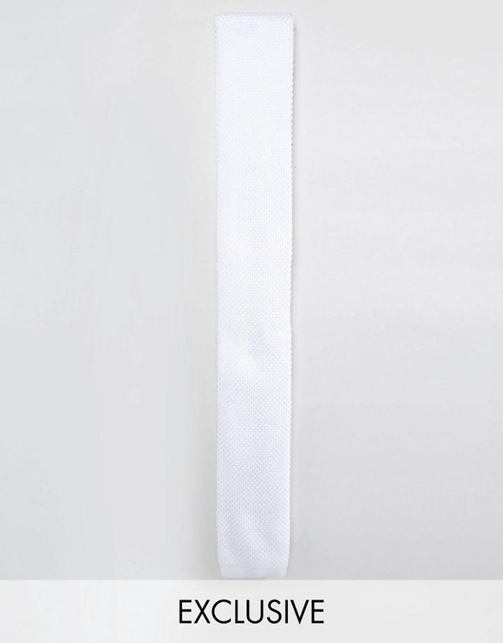 Noose & Monkey Knitted Square Tie - White