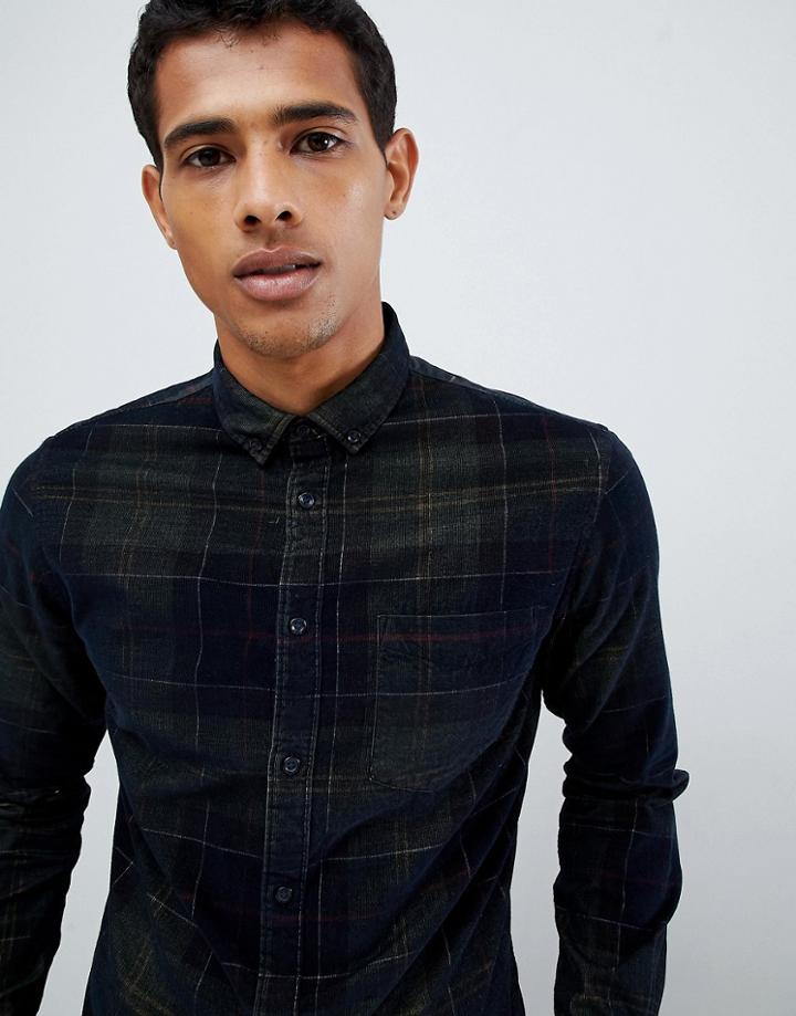 Celio Check Cord Shirt In Plaid - Green