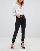 Asos Design Farleigh High Waisted Slim Mom Jeans In Aged Vintage Black Wash