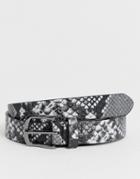 Asos Design Faux Leather Slim Belt In Gray Snake Print - Gray