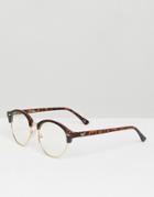 Jeepers Peepers Retro Clear Lens Glasses In Tort - Brown