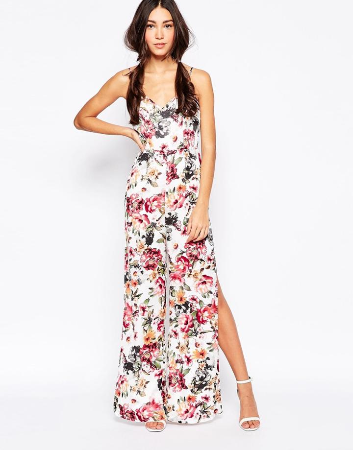 Daisy Street Jumpsuit In Floral Print - White Floral
