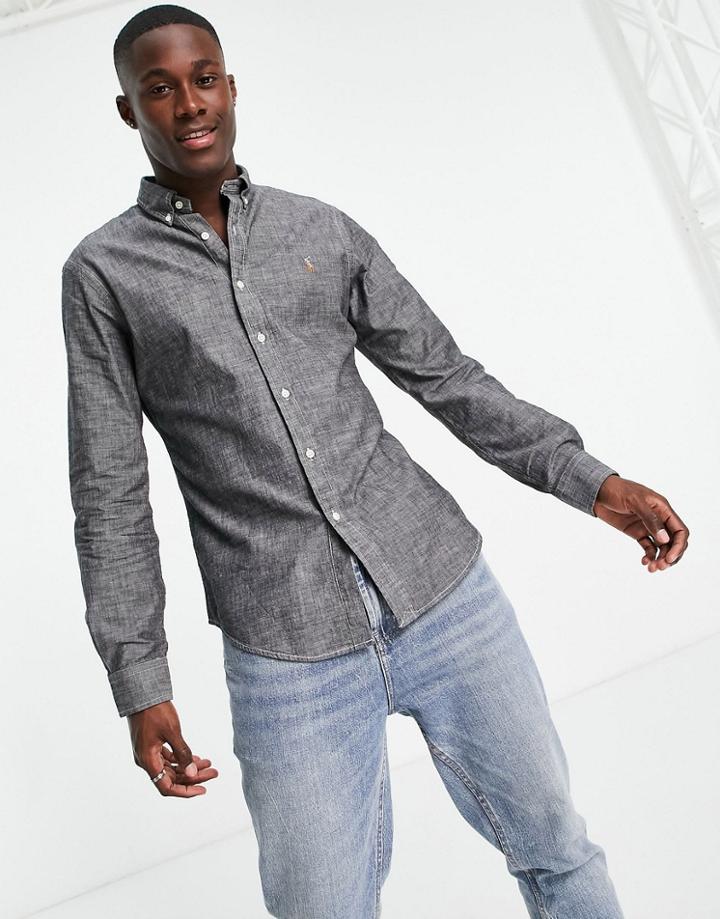 Polo Ralph Lauren Icon Logo Slim Fit Denim Shirt Buttondown In Gray-grey