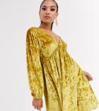 Asos Design Petite Long Sleeve Velvet Smock Dress