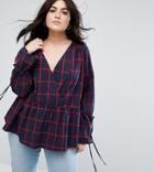 Asos Curve Oversized Wrap Blouse With Dip Hem In Grid Checks - Multi