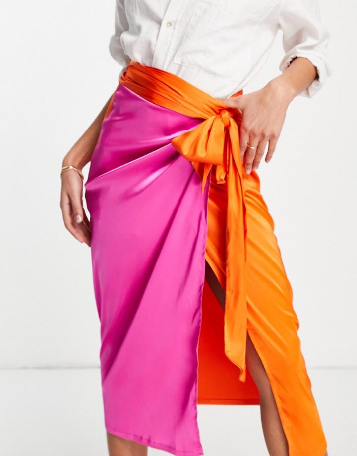 Never Fully Dressed Contrast Wrap Midi Skirt In Fuchsia Pink - Part Of A Set