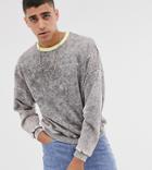 Heart & Dagger Acid Sweatshirt In Gray With Contrast Neck