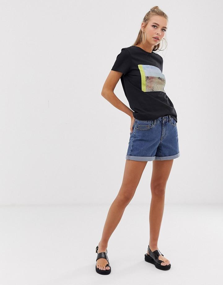Noisy May Roll Hem Denim Short In Blue