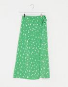 Monki Fran Wrap Polka Dot Midi Skirt In Green