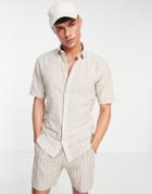 Only & Sons Short Sleeve Shirt In Linen Mix In Beige-green