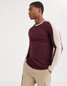 Asos Design Organic Long Sleeve T-shirt With Contrast Shoulder Panel In Burgundy-red