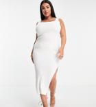 In The Style Plus Midi Dress With Thigh Split In Cream-white
