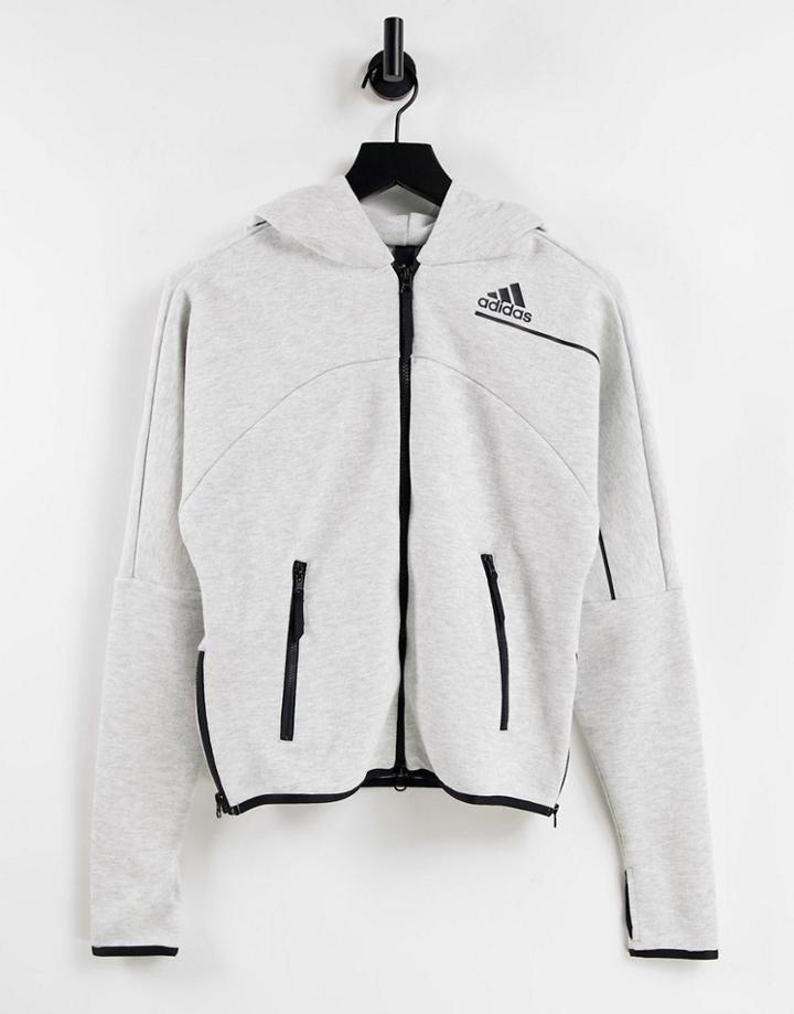 Adidas Sportswear Hooded Track Top In Light Gray Heather-grey