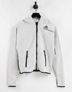 Adidas Sportswear Hooded Track Top In Light Gray Heather-grey