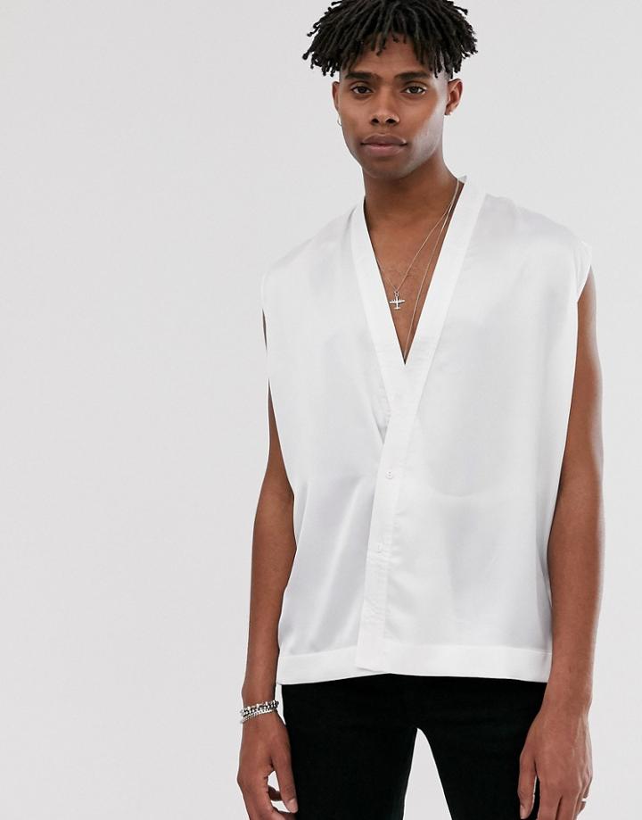 Heart & Dagger Sleeveless Kimono In White - White