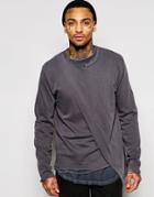 Asos Sweatshirt With Asymmetric Layer & Ripped Hem - Gray