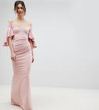 City Goddess Tall Long Sleeve Bardot Maxi Dress - Pink