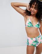 Monki Mix And Match Floral Ruffle Triangle Bikini Top - Multi