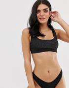 Asos Design Crop Bikini Top In Black Glitter - Black