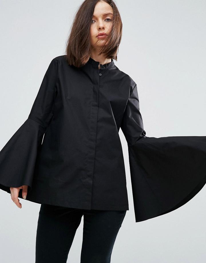 Asos White Shirt With Bell Sleeve - Black