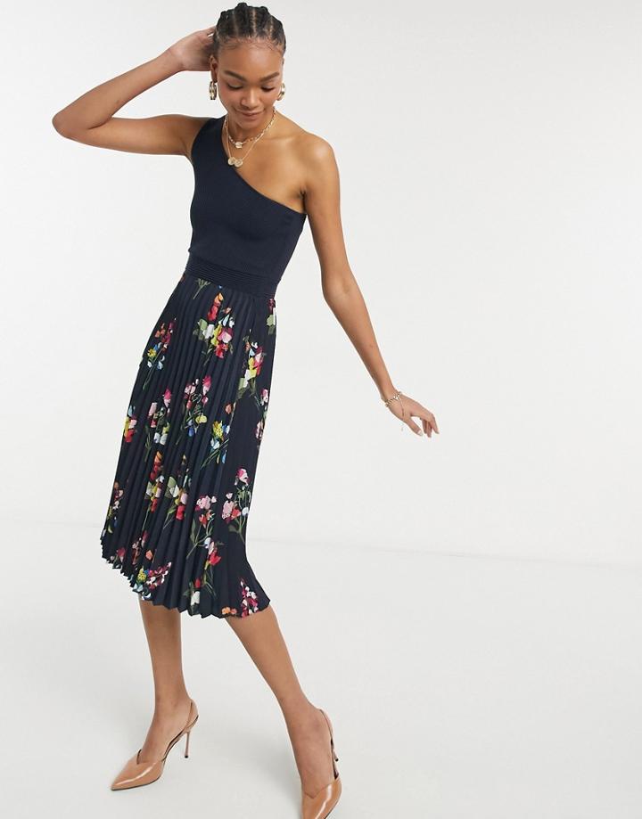 Ted Baker Gylin Peppermint One Shoulder Dress In Navy
