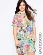 Asos Curve Shift Dress In Floral Print - Print