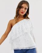 Asos Design One Shoulder Top In Star Print-multi