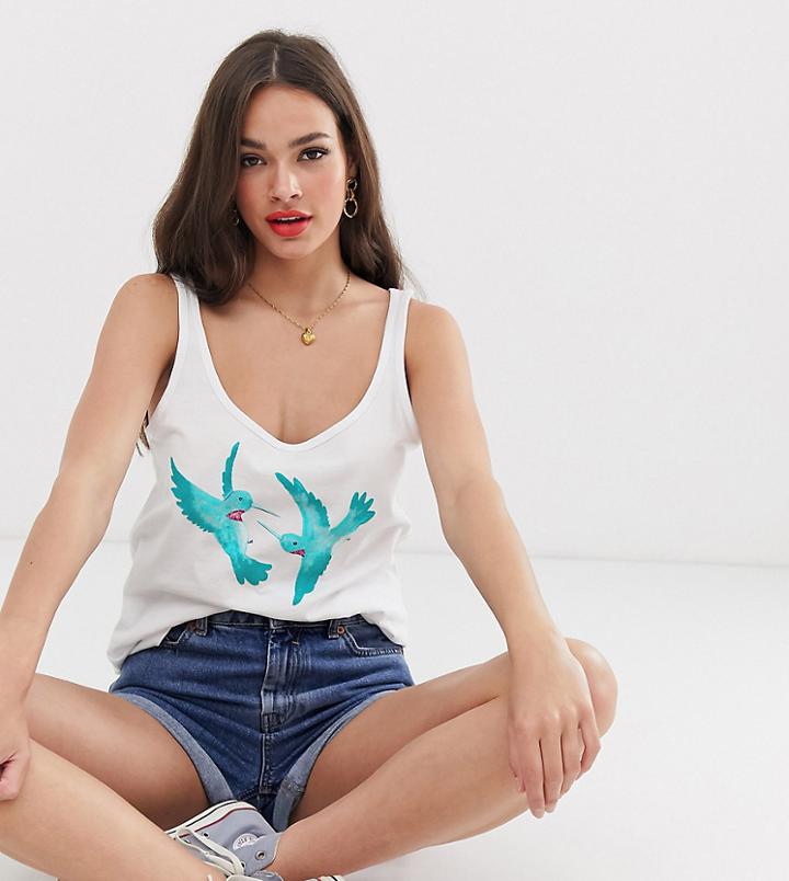 We Are Hairy People Organic Cotton Tank Top With Hand Painted Hummingbirds - Gray