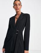Asos Design Jersey Suit Utility Blazer With D-ring Detail In Black