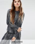 Reclaimed Vintage Printed Plisse High Neck Top Co-ord - Blue