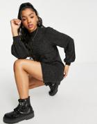 Jdy High Neck Knit Sweater Mini Dress In Dark Gray