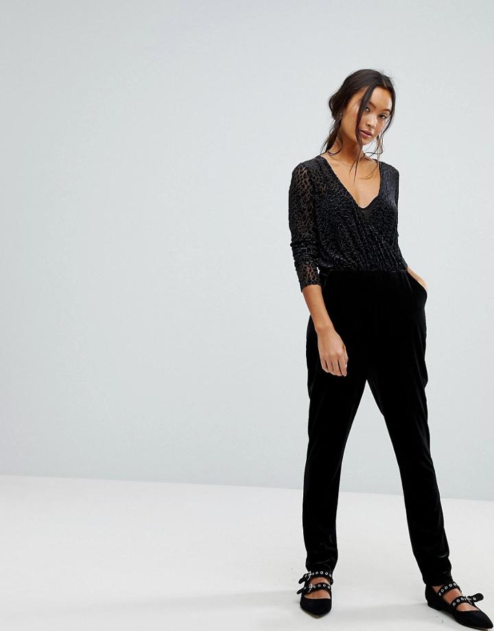 New Look Leopard Mesh Jumpsuit - Black