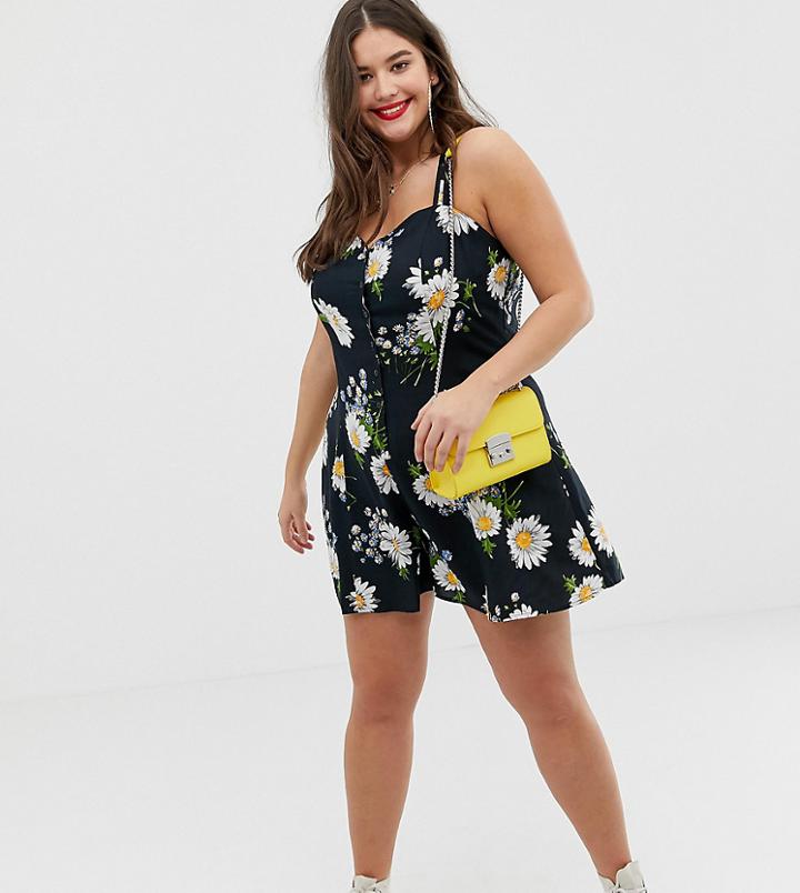 Asos Design Curve Daisy Swing Romper-multi