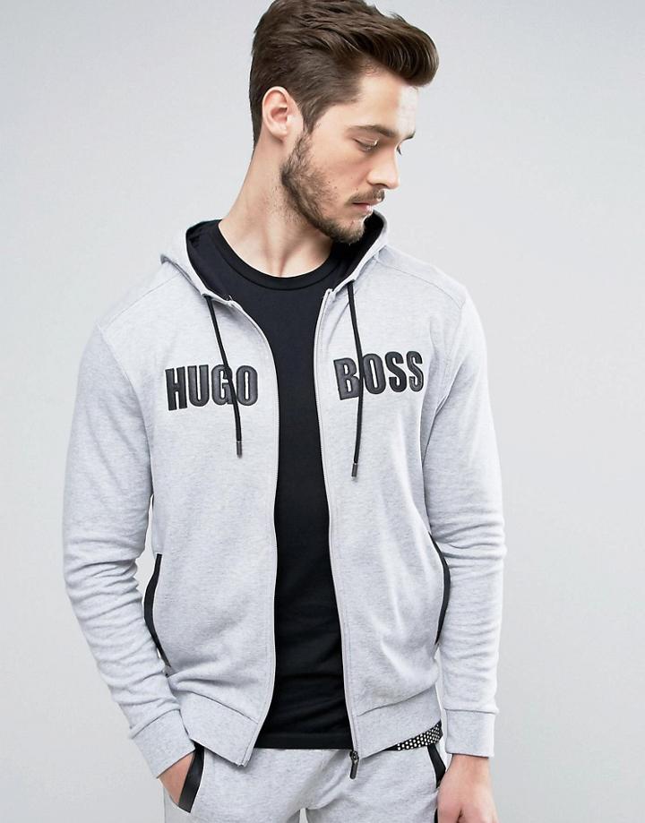 Boss Black By Hugo Boss Hooded Logo Sweat Top With Logo - Gray