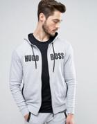 Boss Black By Hugo Boss Hooded Logo Sweat Top With Logo - Gray