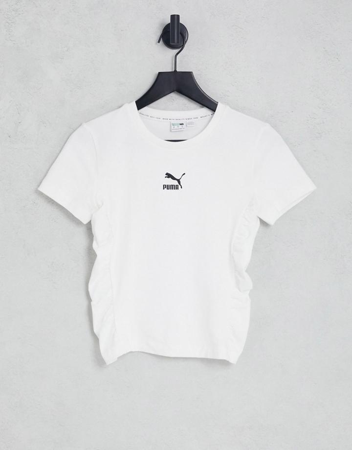 Puma Pbae Cropped Fitted T-shirt In White