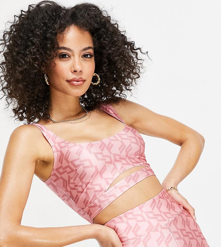 Flounce London Tall Gym Fitted Crop Top In Logo Print-multi