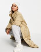 Asos Design Quilted Longline Puffer Coat In Camel-neutral