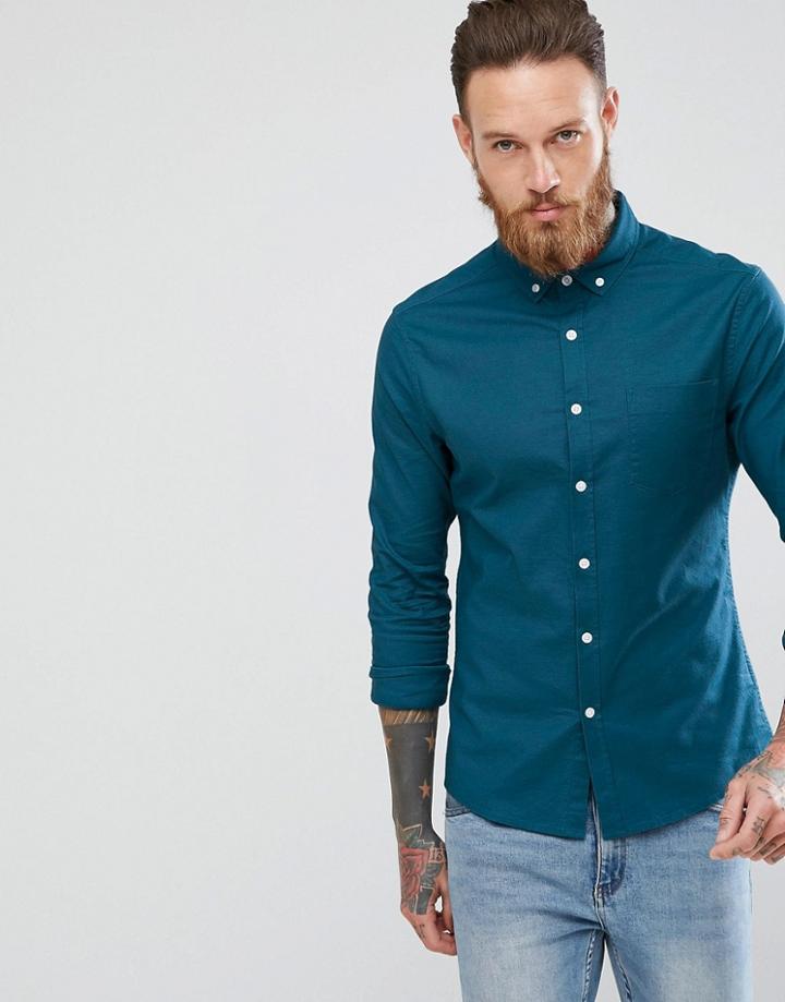 Asos Casual Skinny Oxford In Ink Blue - Blue