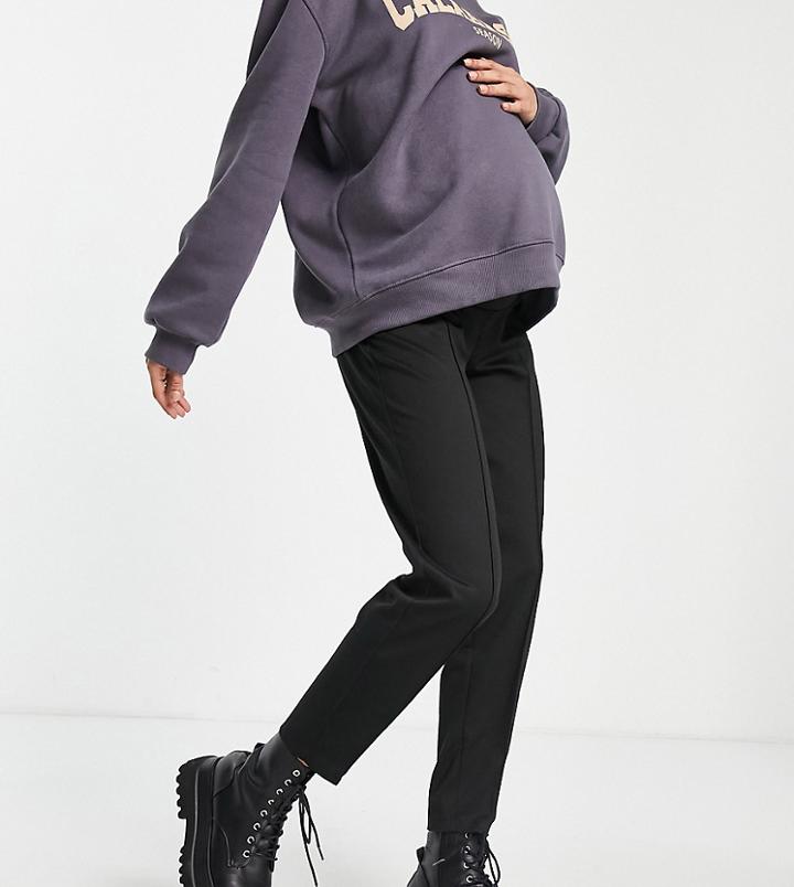 Asos Design Maternity Overbump Ponte Pintuck Peg Pants In Black