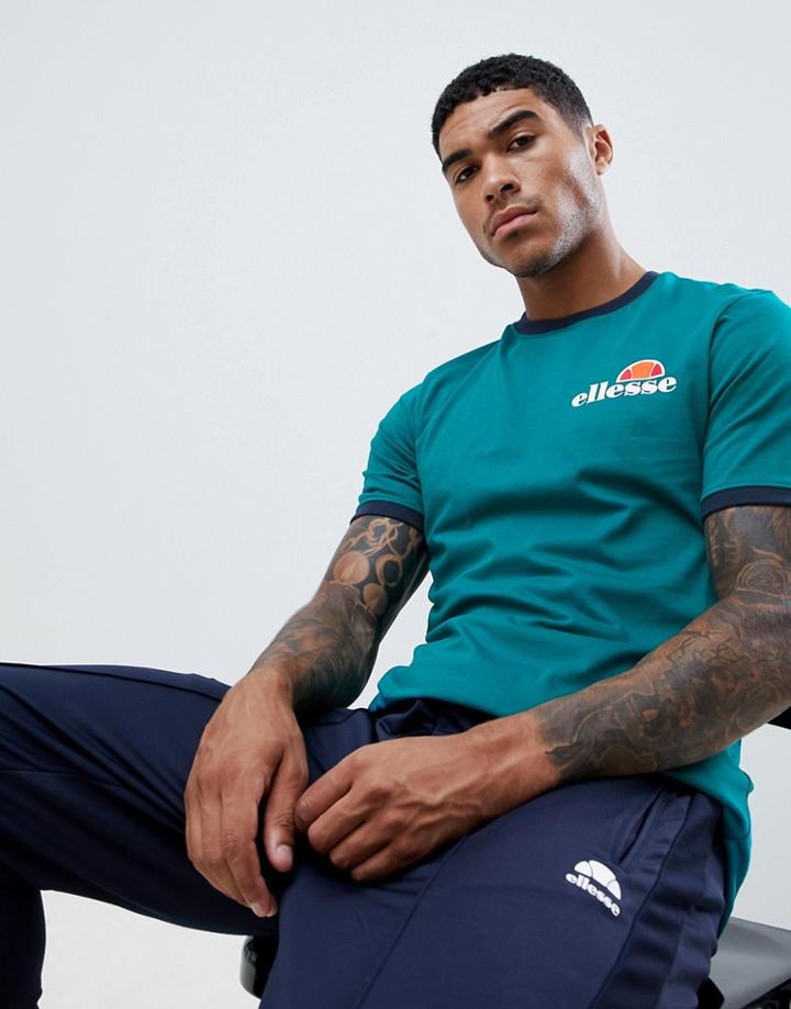 Ellesse Agrigento Ringer T-shirt With Small Logo In Green - Orange